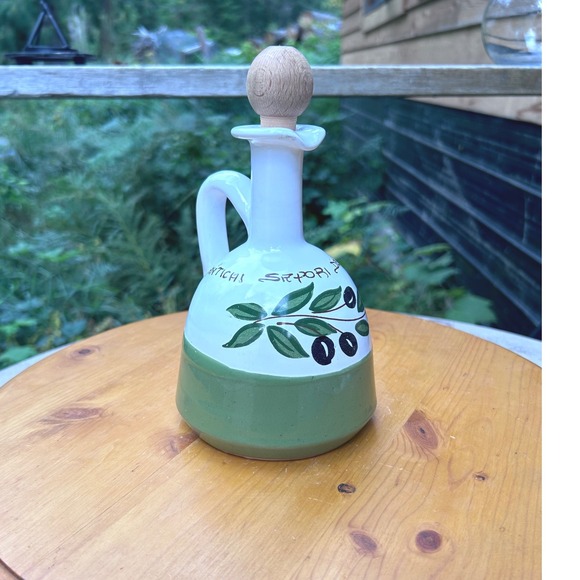 MCM Other - Olive Oil Cruet Dispenser Bottle Ceramic Hand Painted Green Fratelli Coli Italy